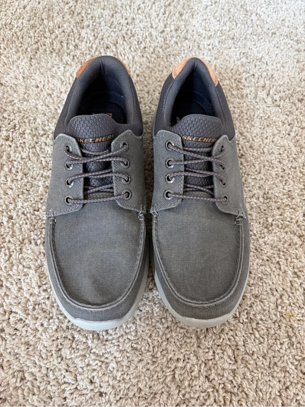 Skechers Men's Gray Canvas Boat Shoes with Brown Accent
